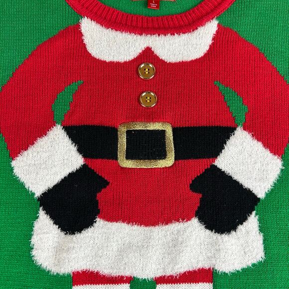 To Be Jolly Holiday Pullover Women Size Large Red Green White Elf Ugly Sweater - Picture 9 of 13